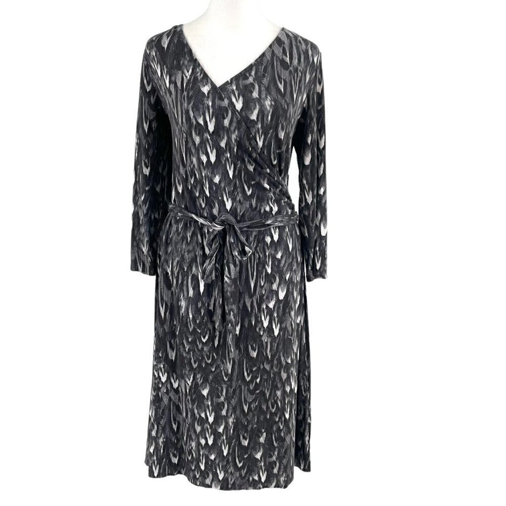 Talbots Stretch Abstract Feather Print Wrap Dress… - image 1